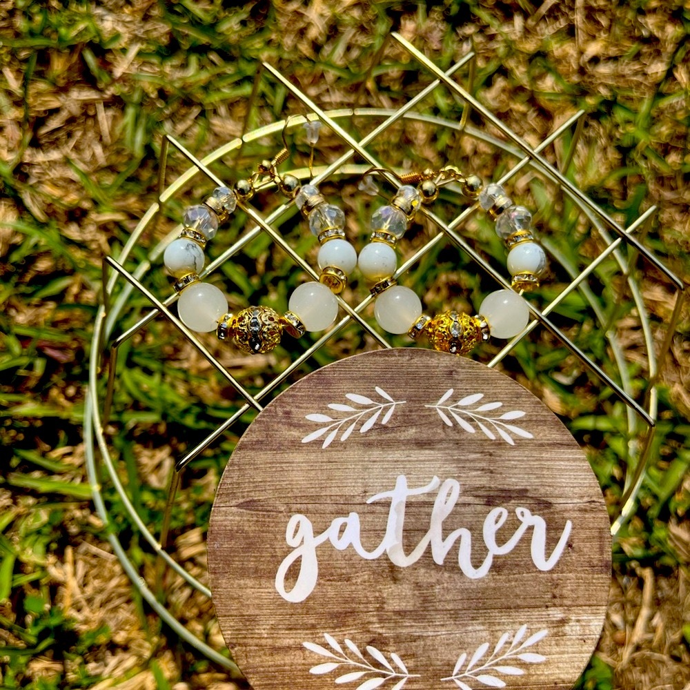White Beaded Hoop Earrings